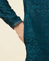 Manyavar Men Teal Blue Leaf Jaal Patterned Kurta Set