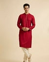 Manyavar Men Red Medallion Patterned Kurta Set with Rhinestones