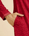 Manyavar Men Red Medallion Patterned Kurta Set with Rhinestones