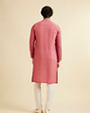 Manyavar Men Coral Red Jaal Patterned Kurta Set with Rhinestones