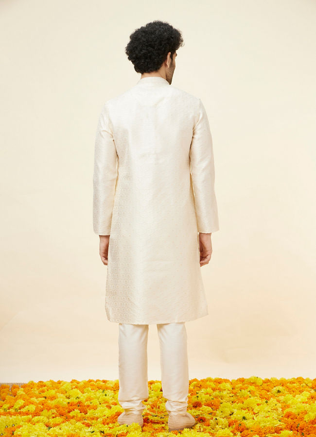 Manyavar Men Soft Cream Jaal Patterned Kurta Set