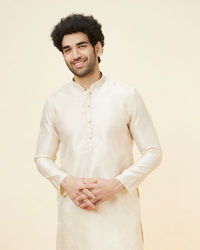 Manyavar Men Soft Cream Jaal Patterned Kurta Set