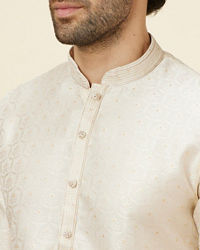 Manyavar Men Soft Cream Jaal Patterned Kurta Set