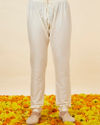 Manyavar Men Soft Cream Jaal Patterned Kurta Set