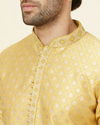 Manyavar Men Canary Yellow Buta Patterned Kurta Set