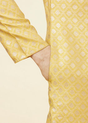 Canary Yellow Buta Patterned Kurta Set image number 3