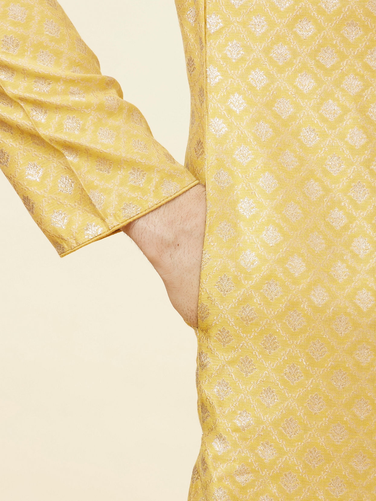 Manyavar Men Canary Yellow Buta Patterned Kurta Set