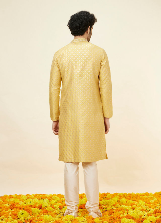 Manyavar Men Canary Yellow Buta Patterned Kurta Set