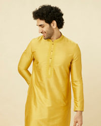 Manyavar Men Amber Yellow Kurta Set with Floral Embroidered Neckline