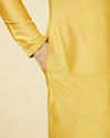 Manyavar Men Amber Yellow Kurta Set with Floral Embroidered Neckline