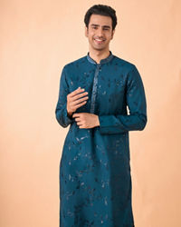 Manyavar Men Teal Blue Elegance Kurta Pajama