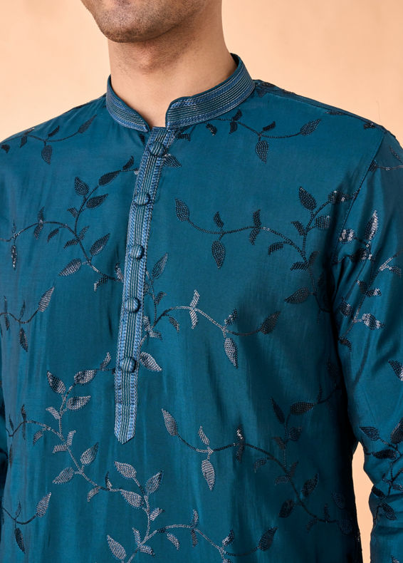 Manyavar Men Teal Blue Elegance Kurta Pajama