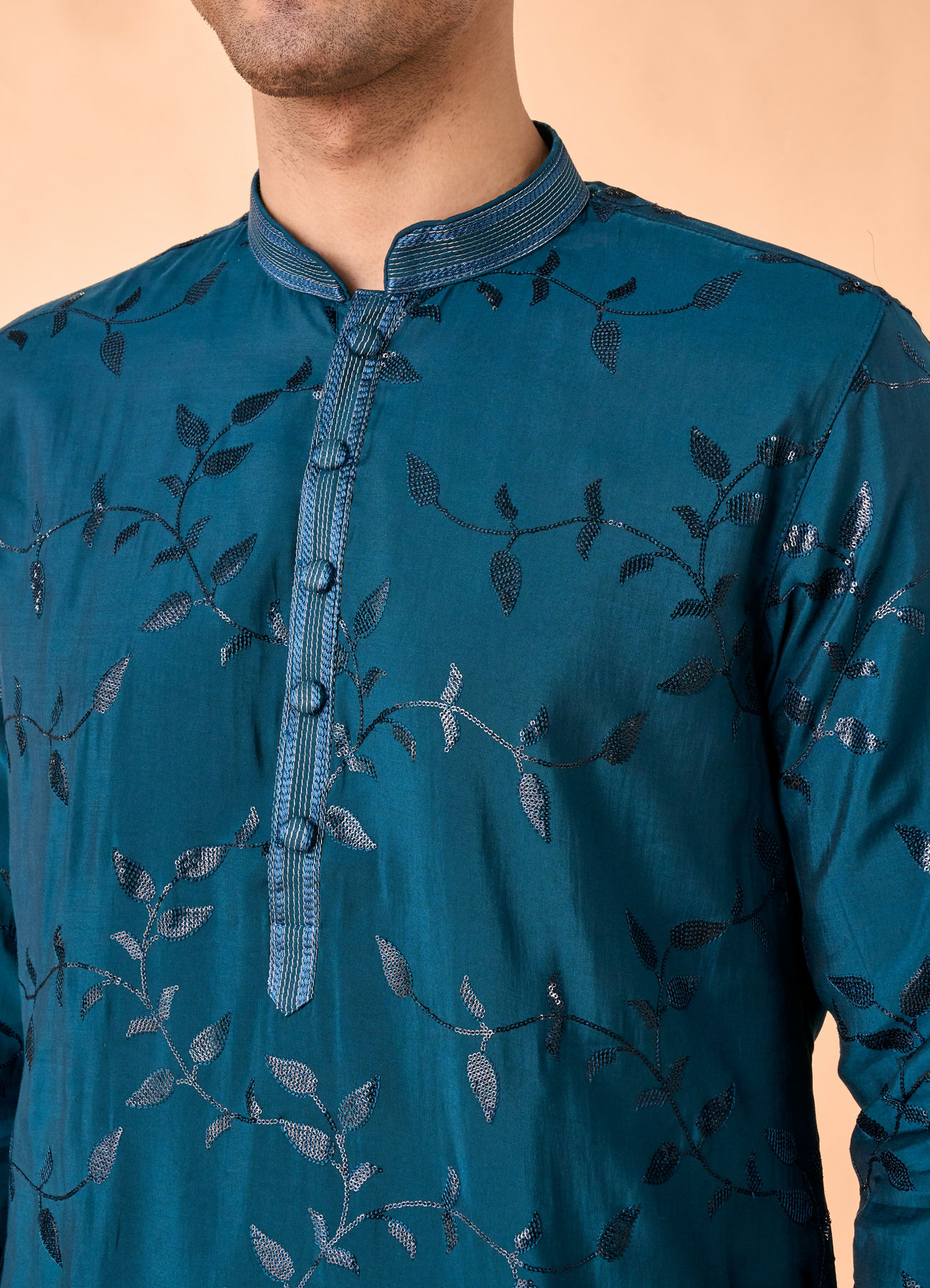 Manyavar Men Teal Blue Elegance Kurta Pajama