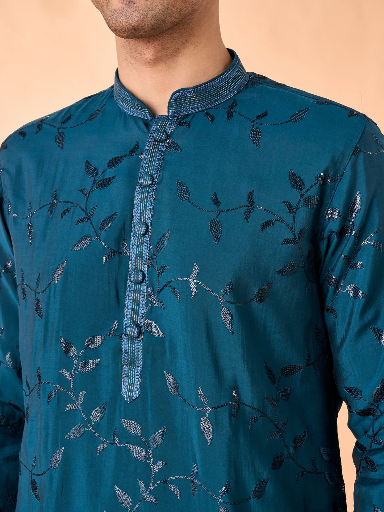 Manyavar Men Teal Blue Elegance Kurta Pajama