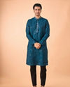 Manyavar Men Teal Blue Elegance Kurta Pajama