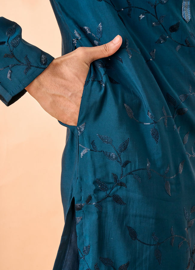 Manyavar Men Teal Blue Elegance Kurta Pajama