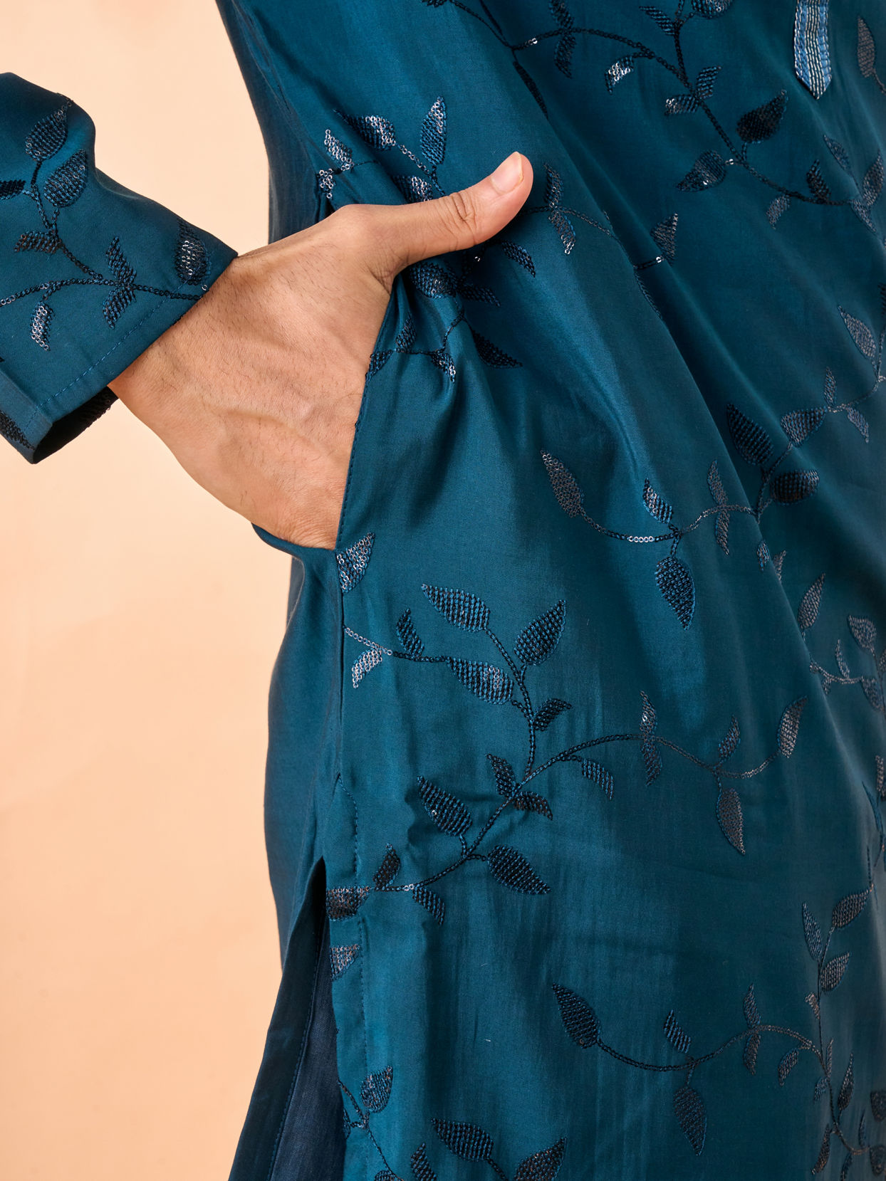Manyavar Men Teal Blue Elegance Kurta Pajama
