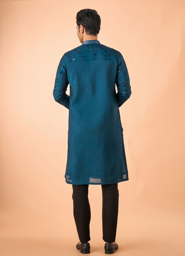 Manyavar Men Teal Blue Elegance Kurta Pajama