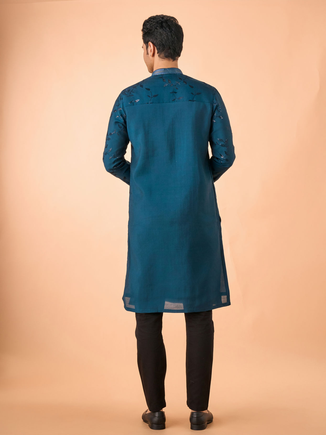 Manyavar Men Teal Blue Elegance Kurta Pajama