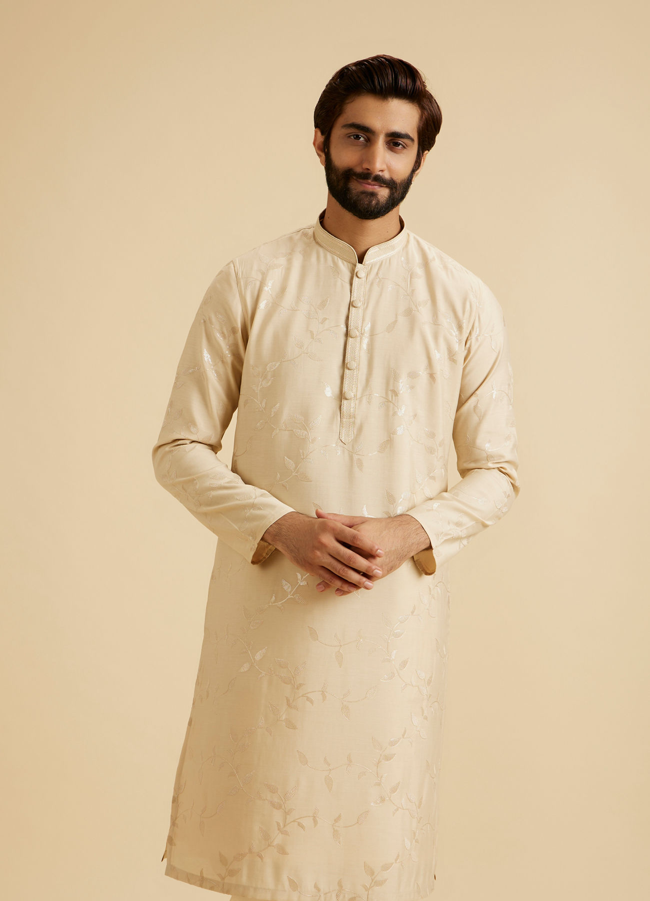 Manyavar Men Beige Elegance Kurta Pajama
