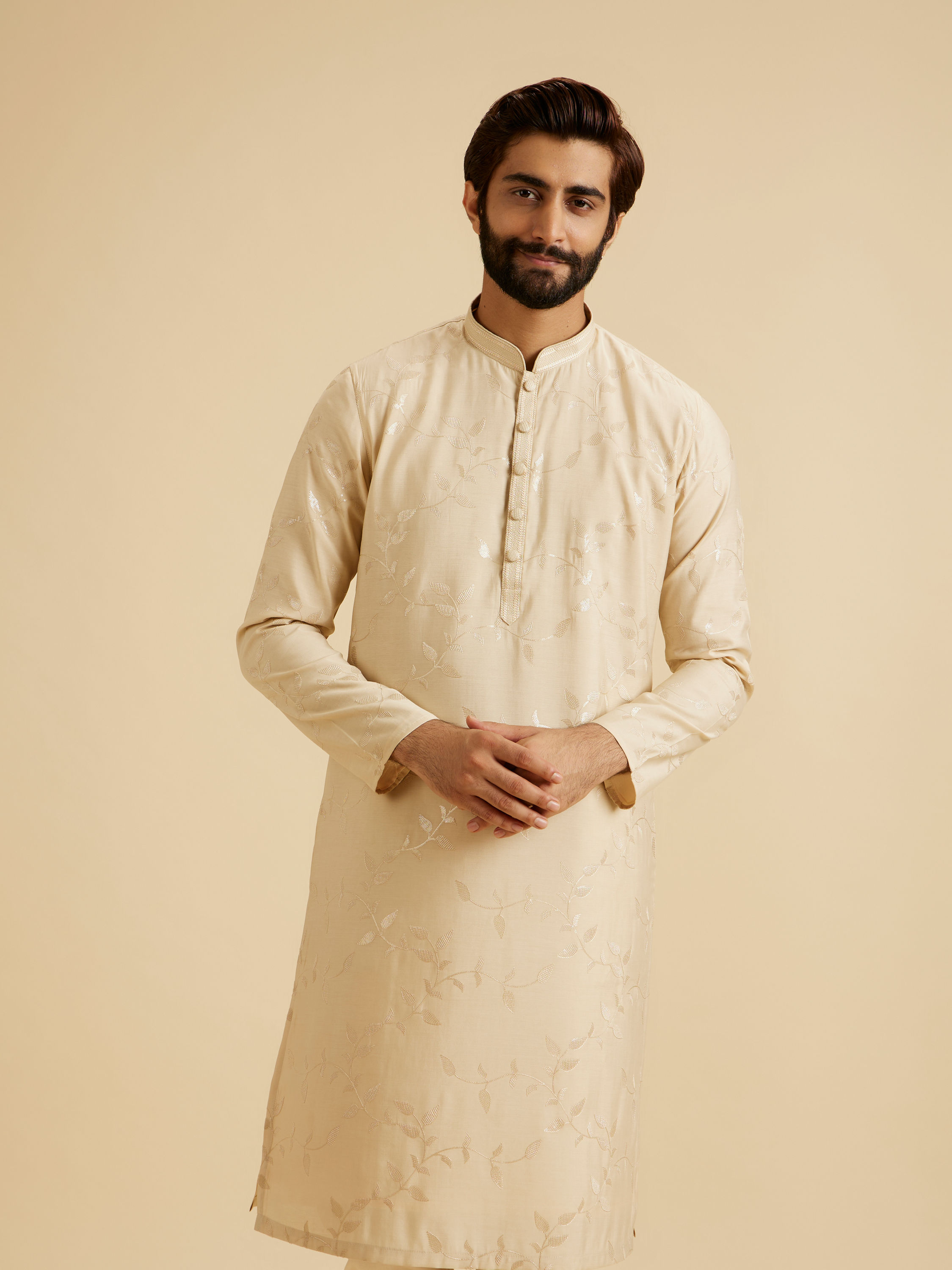 Manyavar Men Beige Elegance Kurta Pajama