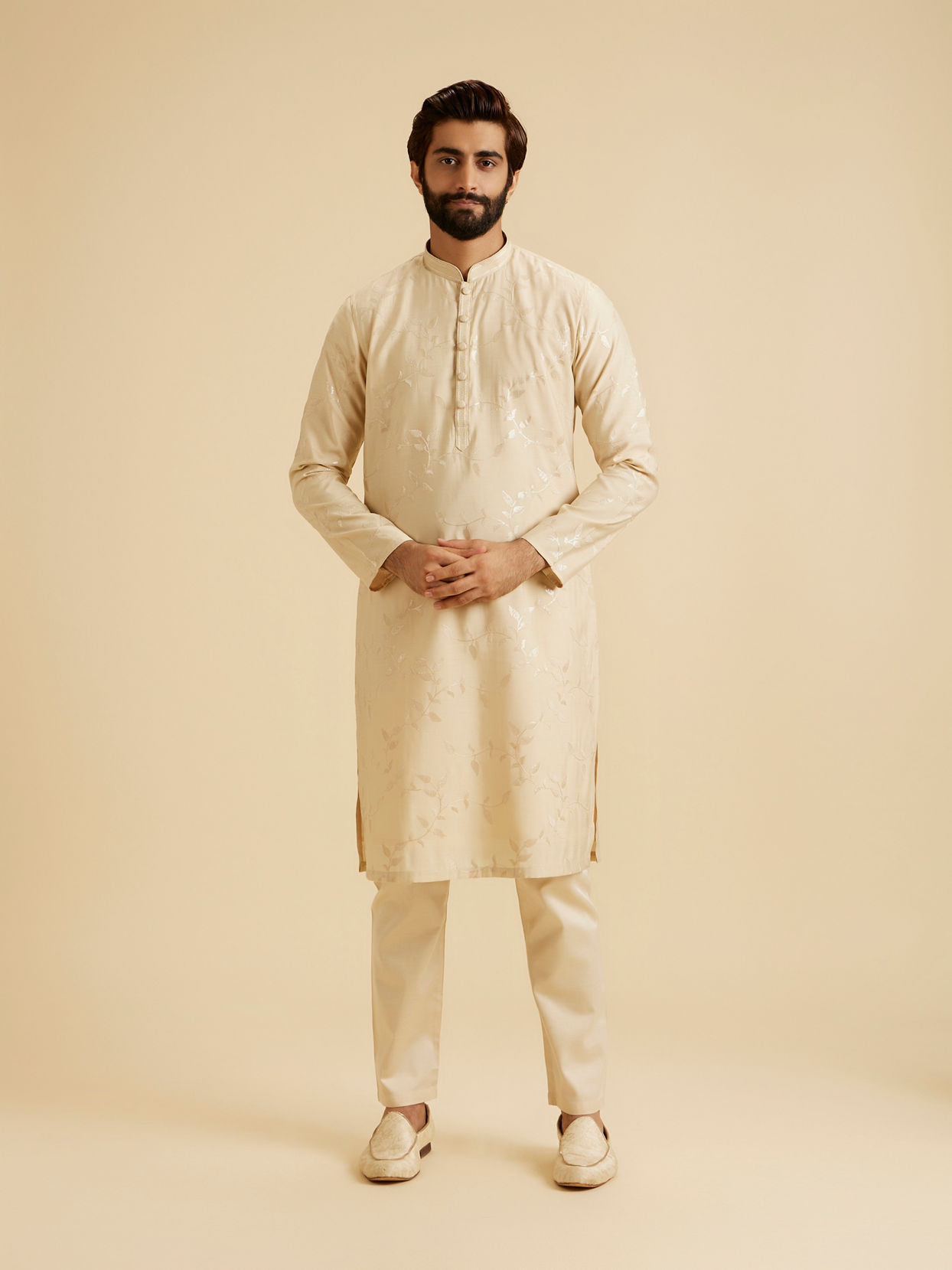 Manyavar Men Beige Elegance Kurta Pajama