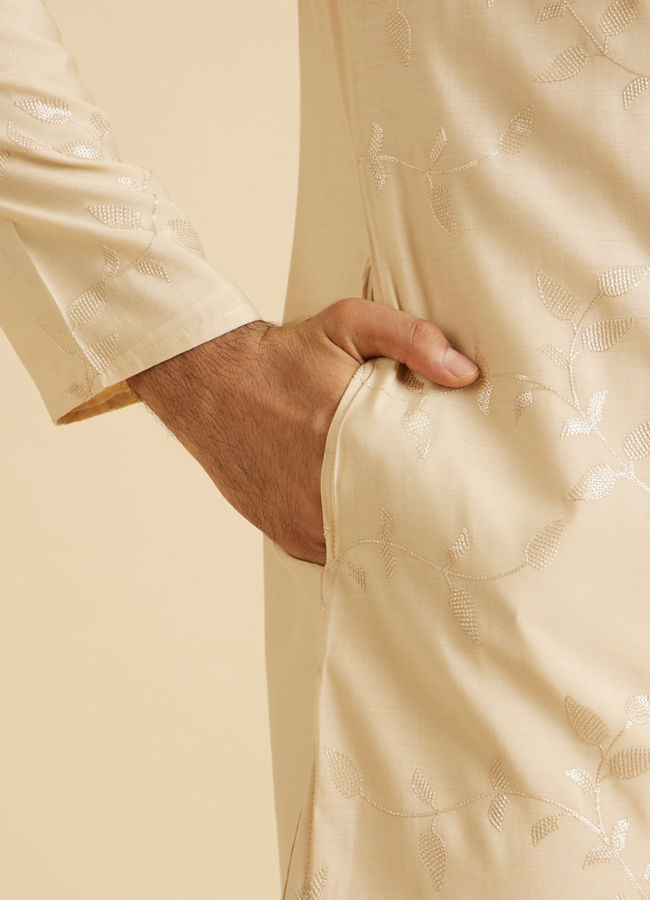 Manyavar Men Beige Elegance Kurta Pajama