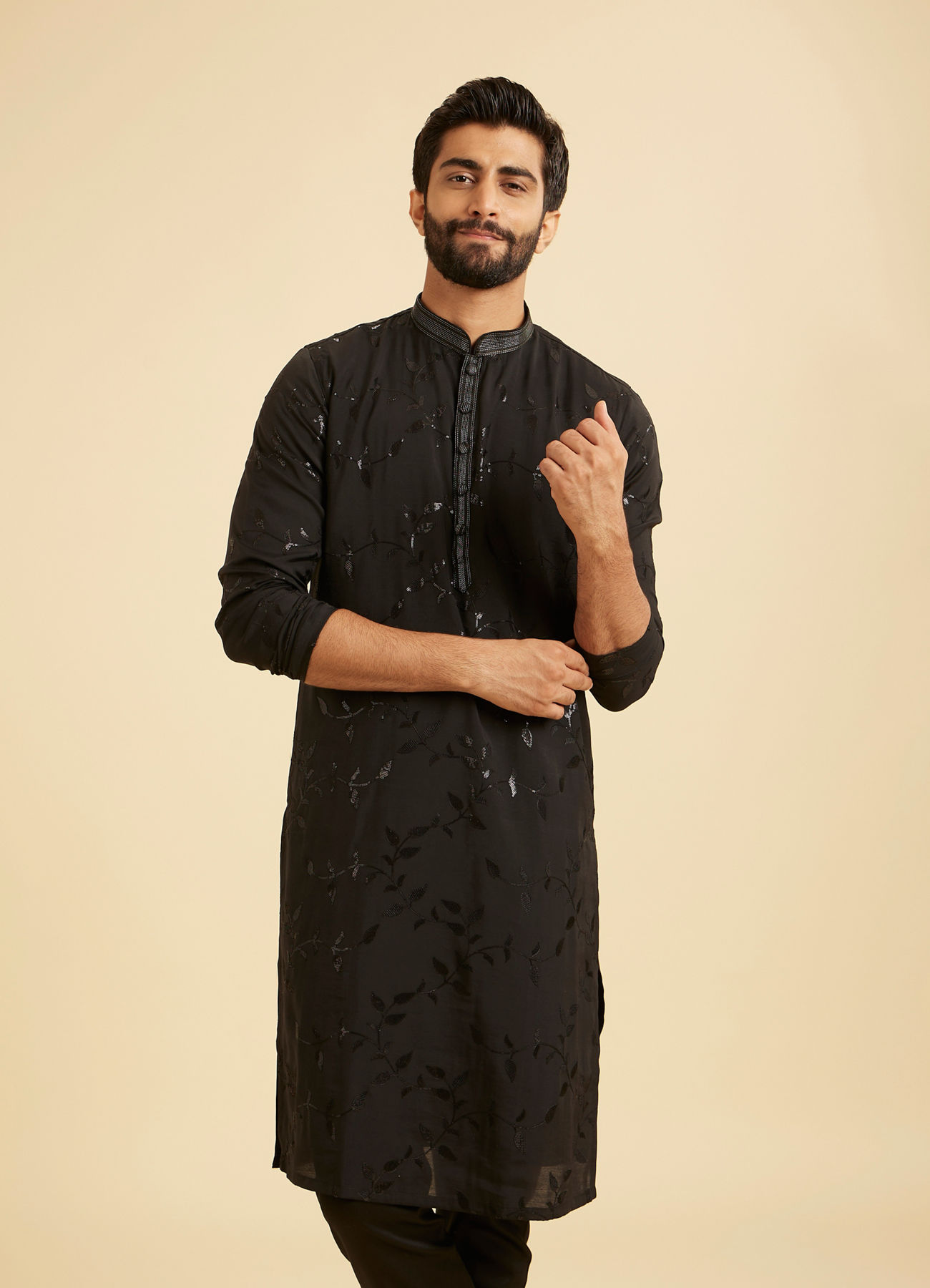 Manyavar Men Elegant Black Kurta Pajama
