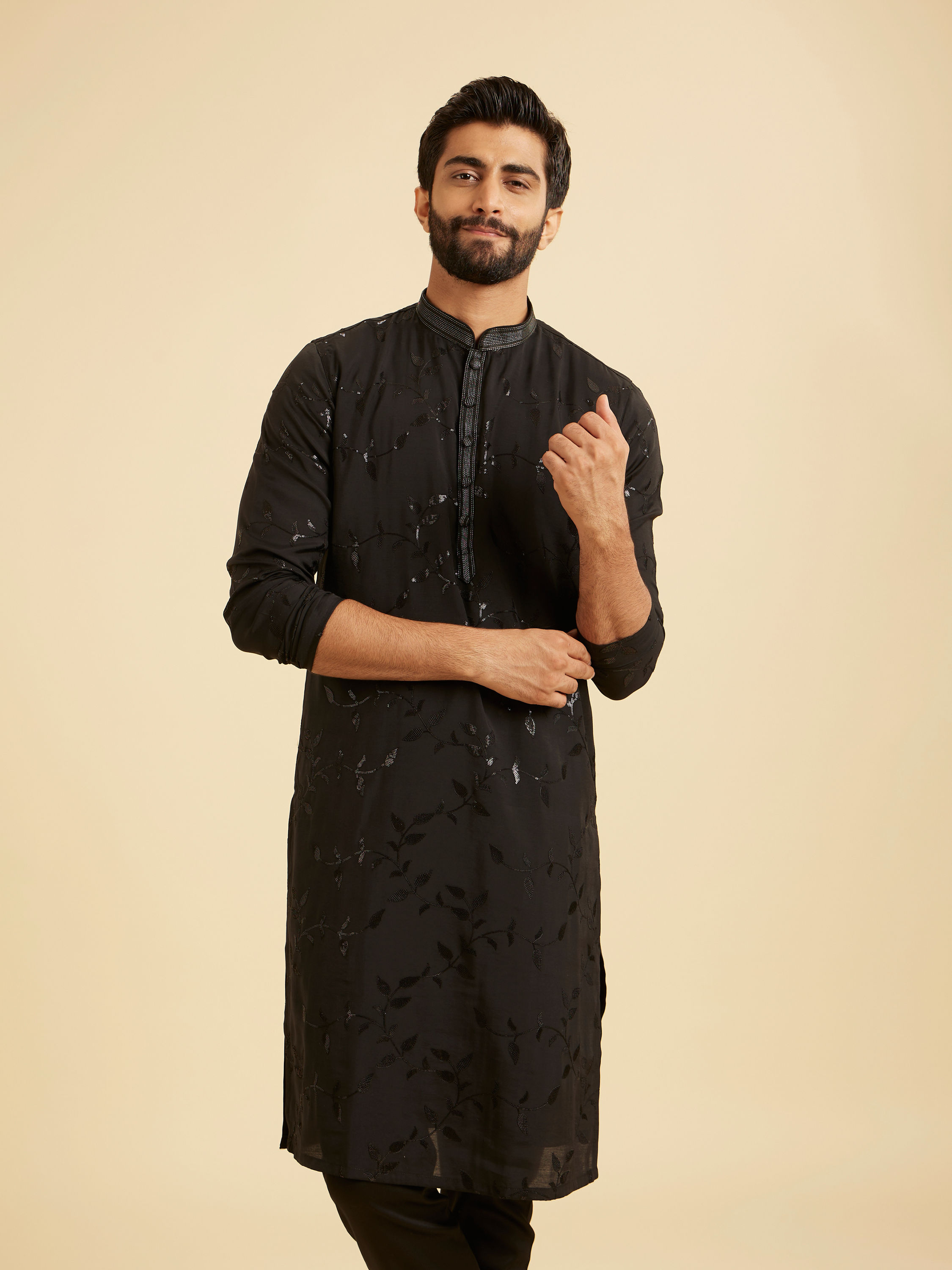 Manyavar Men Elegant Black Kurta Pajama