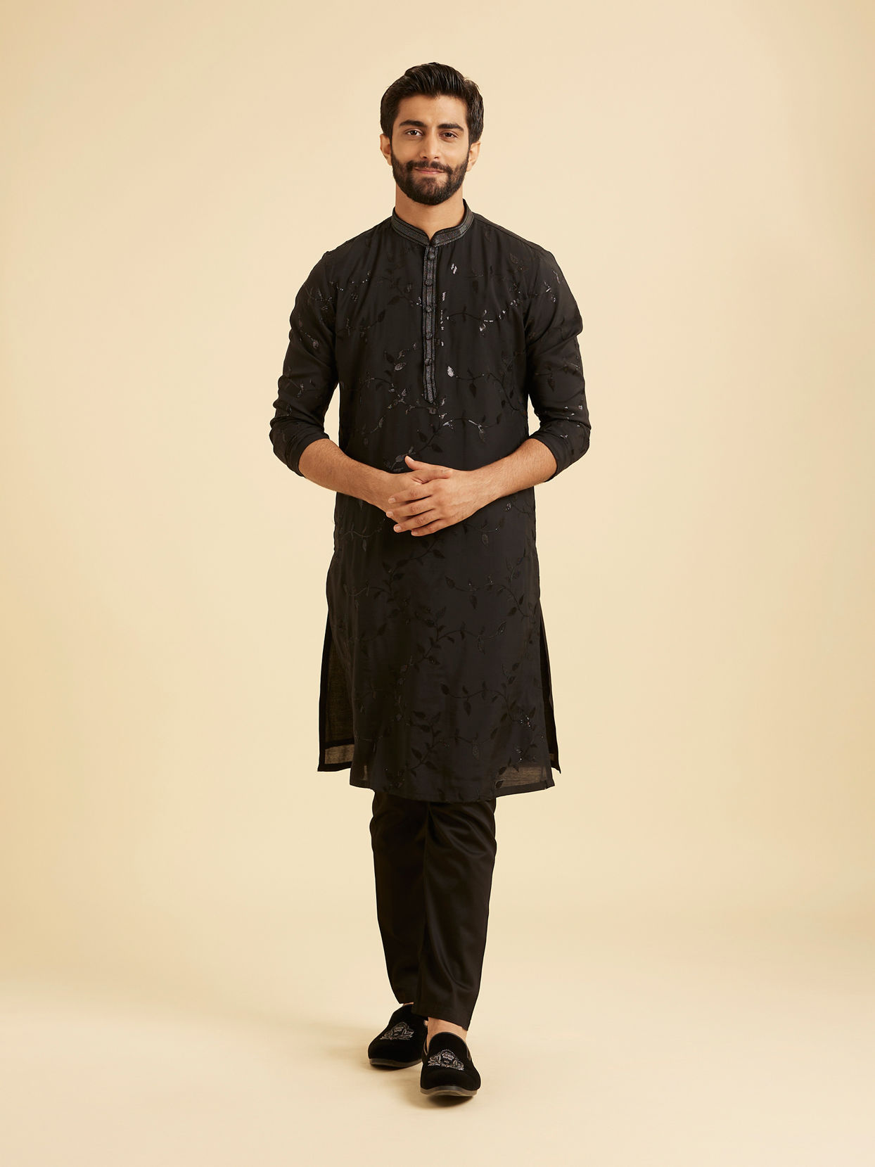 Manyavar Men Elegant Black Kurta Pajama