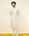 Manyavar Men Pastel Green Kolam Motif Kurta Set