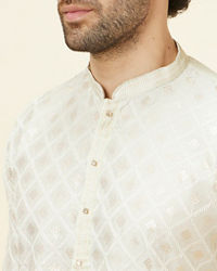 Manyavar Men Pastel Green Kolam Motif Kurta Set