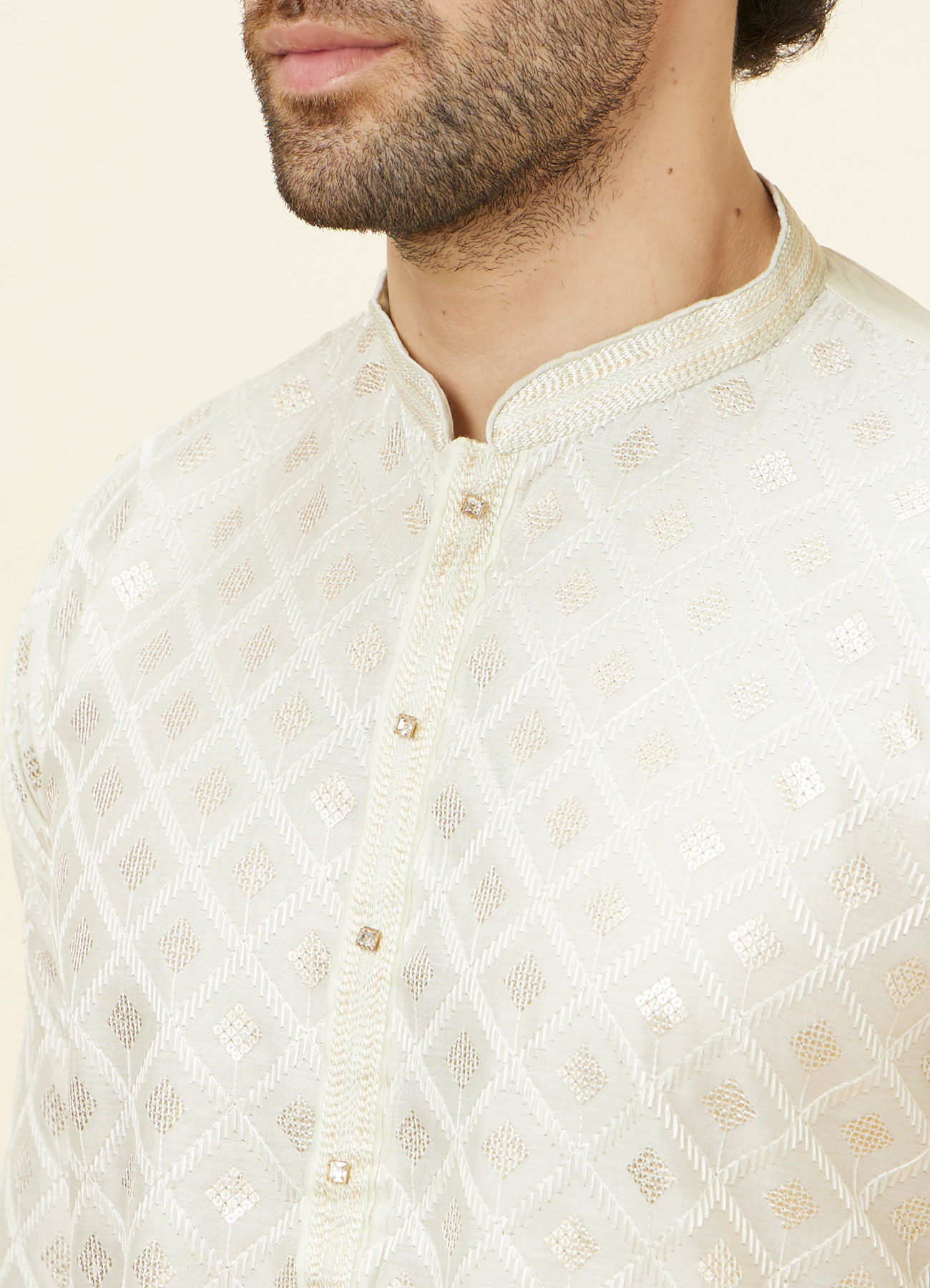 Manyavar Men Pastel Green Kolam Motif Kurta Set