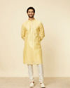 Manyavar Men Sunny Yellow Grid Patterned Kurta Set