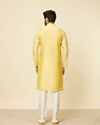 Manyavar Men Sunny Yellow Grid Patterned Kurta Set