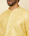 Manyavar Men Sunny Yellow Grid Patterned Kurta Set