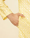 Manyavar Men Sunny Yellow Grid Patterned Kurta Set
