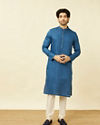 Manyavar Men Capri Blue Diamond Patterned Kurta Set