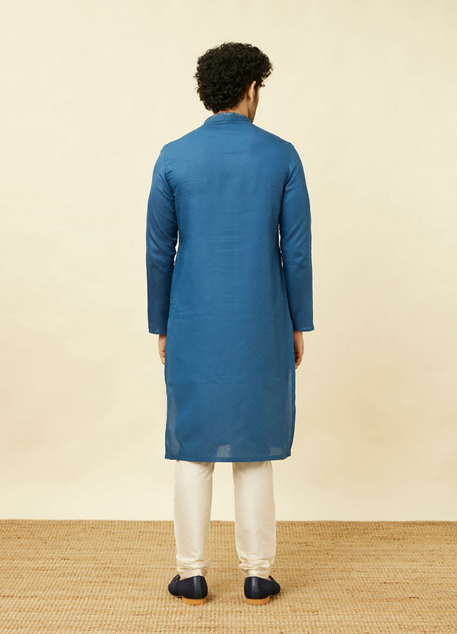 Manyavar Men Capri Blue Diamond Patterned Kurta Set