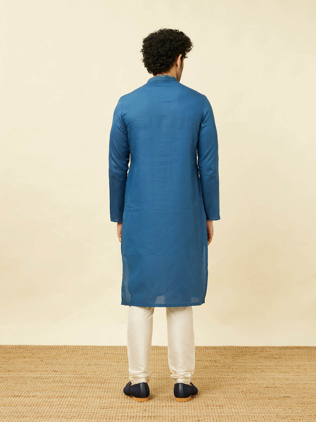 Manyavar Men Capri Blue Diamond Patterned Kurta Set