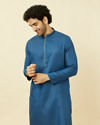 Manyavar Men Capri Blue Diamond Patterned Kurta Set image number 0