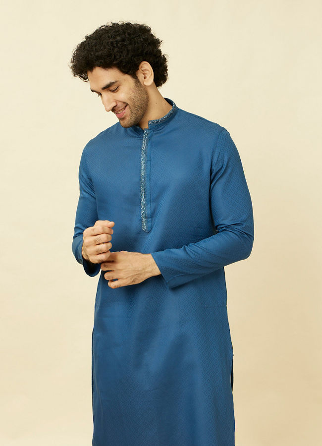 Manyavar Men Capri Blue Diamond Patterned Kurta Set image number 0