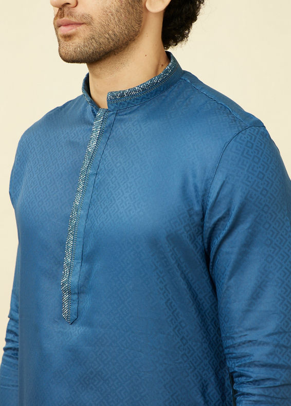 Manyavar Men Capri Blue Diamond Patterned Kurta Set