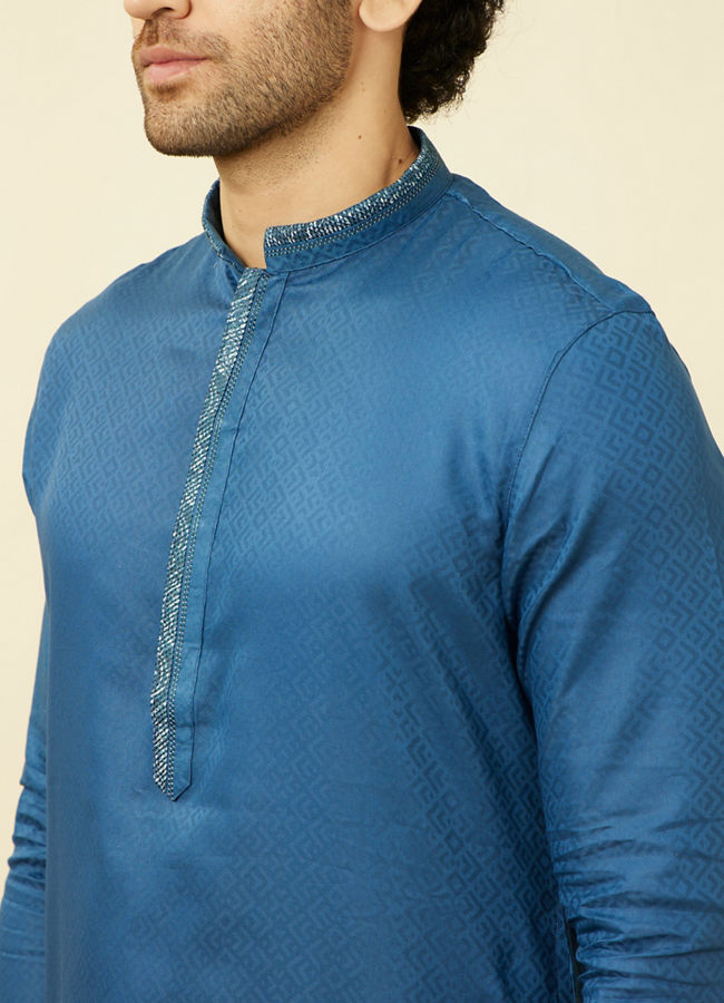 Manyavar Men Capri Blue Diamond Patterned Kurta Set image number 1