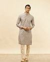 alt message - Manyavar Men Light Purple Jaal Printed Kurta Set image number 2