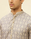 alt message - Manyavar Men Light Purple Jaal Printed Kurta Set image number 1