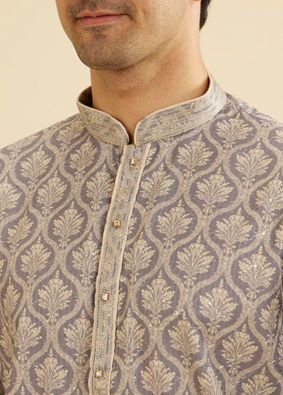 Manyavar Men Light Purple Jaal Printed Kurta Set