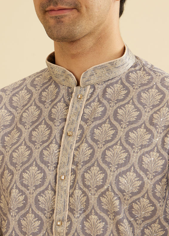 Manyavar Men Light Purple Jaal Printed Kurta Set