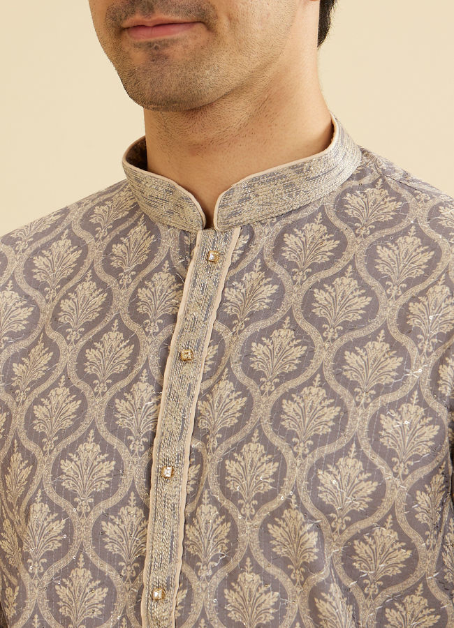 Manyavar Men Light Purple Jaal Printed Kurta Set