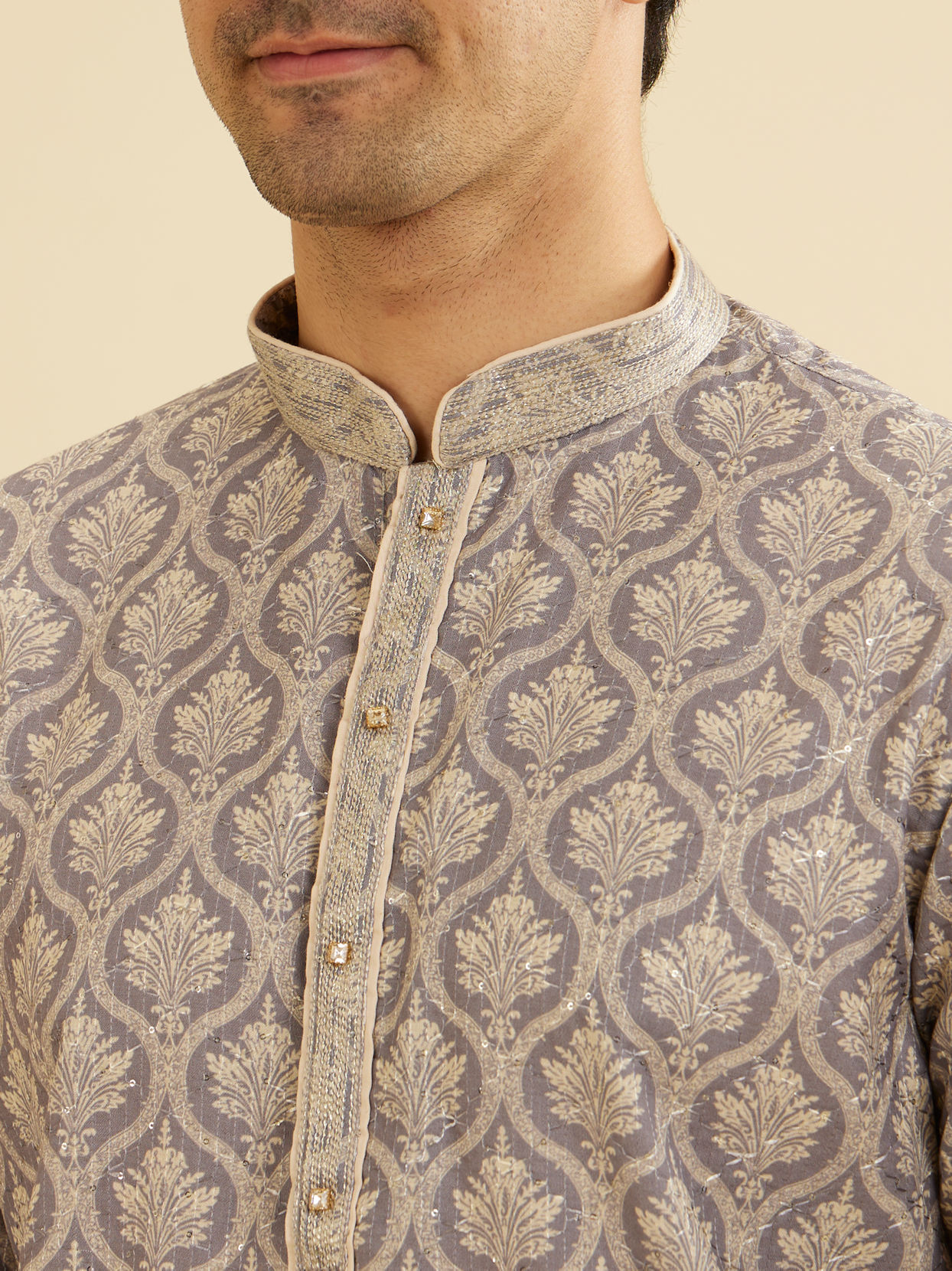 Manyavar Men Light Purple Jaal Printed Kurta Set